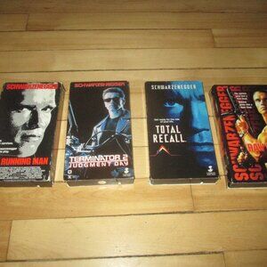 4 Arnold Schwarzenegger VHS Movies Bundle T2 / Running Man / Total Recall & more